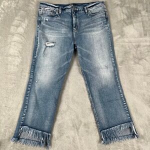 Silver Jeans Co Womens Jeans Distressed Frayed Hem Cropped Bootcut Size 38x27